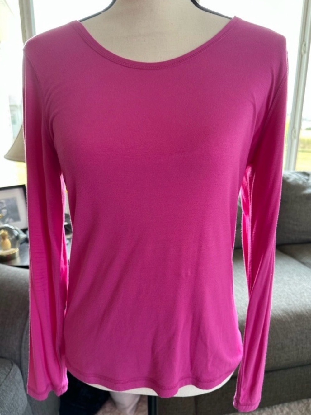 Evan-Picone Hot Pink Long Sleeve Rayon Blend Scoop Neck Top Blouse Size S